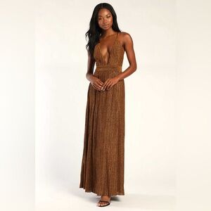 Lulu's Shimmering Bronze Maxi Dress